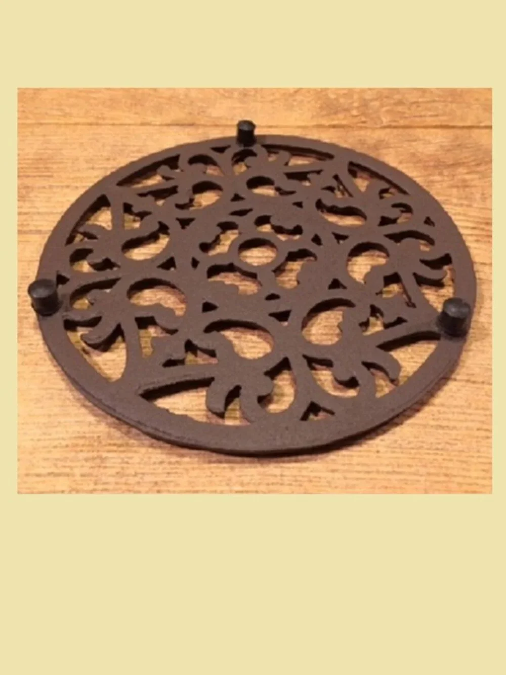 Decorative Round Cast Iron Trivet Ornate 7 3/8